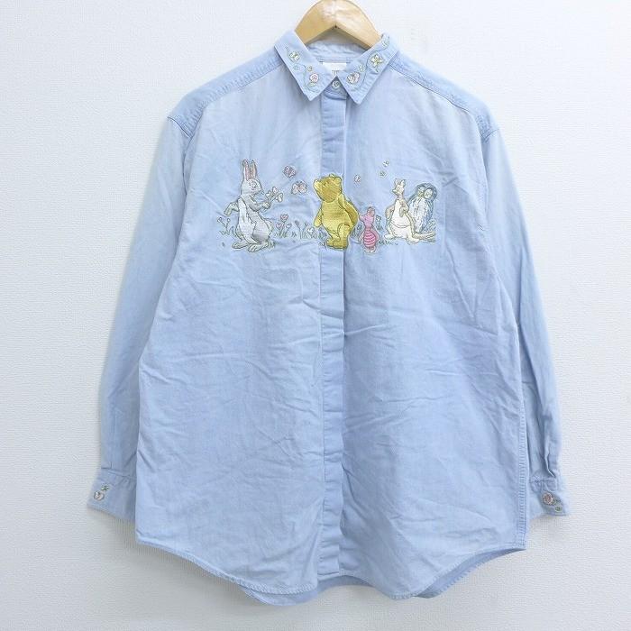 古着 レディース 長袖 シャツ ディズニー Disney くまのプーさん ピグレット 刺繍 コットン 薄青 ブルー Spe apr23 中古 ブラウス トップス Lsh 古着屋rushout 通販 Yahoo ショッピング