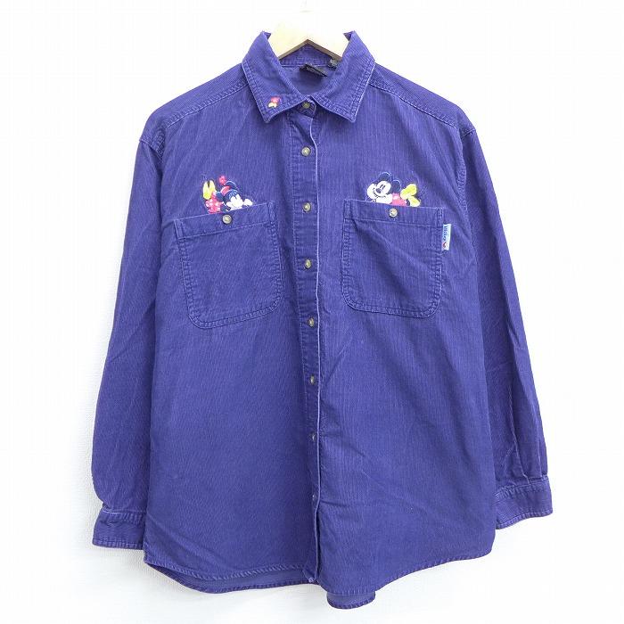 古着 レディース 長袖 シャツ 90s ディズニー Disney ミッキー Mickey Mouse ミニー 刺繍 コーデュロイ コットン 紺 ネイビー Spe se Lsh0738 古着屋rushout 通販 Yahoo ショッピング
