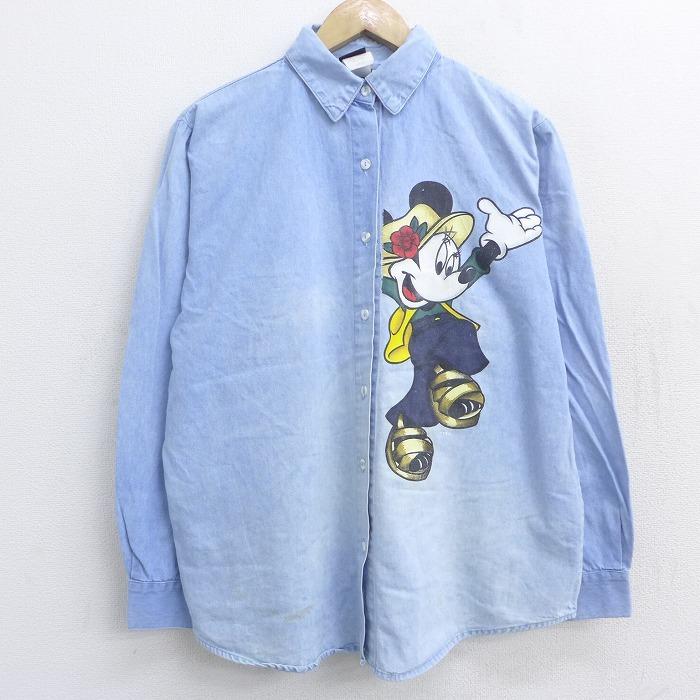 古着 長袖 シャツ レディース 90s ディズニー Disney ミニー 大きいサイズ コットン 薄紺 ネイビー デニム 21jun22 中古 ブラウス トップス Lsh 古着屋rushout 通販 Yahoo ショッピング