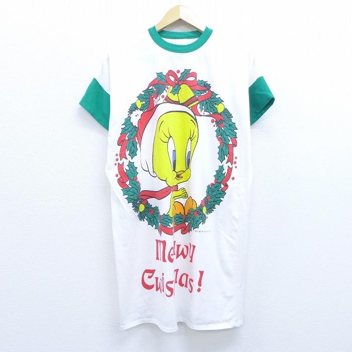 古着 レディース 半袖 ビンテージ Tシャツ ワンピース 90s ルーニーテューンズ Looney Tunes トゥイーティー クリスマス クルーネック 白 ホワイト Spe ma Lts 古着屋rushout 通販 Yahoo ショッピング