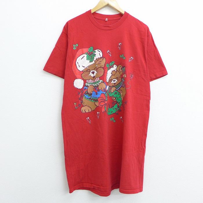 古着 レディース 半袖 ビンテージ Tシャツ ワンピース 90s クマ クリスマス ロング丈 クルーネック 赤 レッド aug05 中古 Lts 古着屋rushout 通販 Yahoo ショッピング