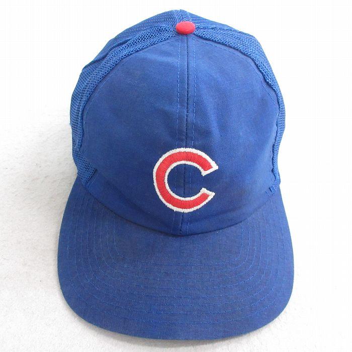 中古 メッシュ キャップ 80年代 80s MLB シカゴカブス 刺繍 青