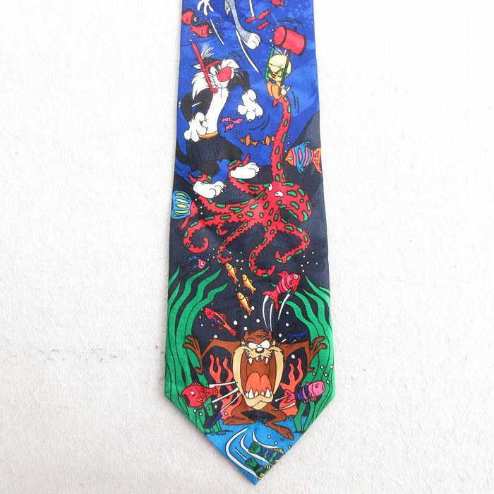 中古 ネクタイ 90s ルーニーテューンズ タズ シルベスター 青 ブルー