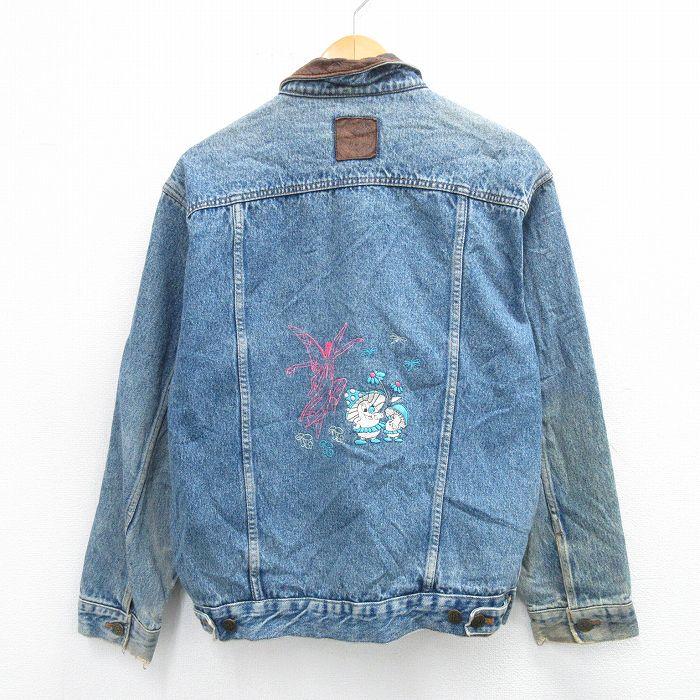 L/古着 マルボロ 長袖 ジージャン メンズ 90s キノコ 妖精 刺繍 襟