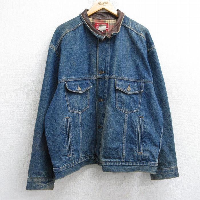 XL/古着 マルボロ 長袖 ジージャン メンズ 90s 襟レザー 大きいサイズ