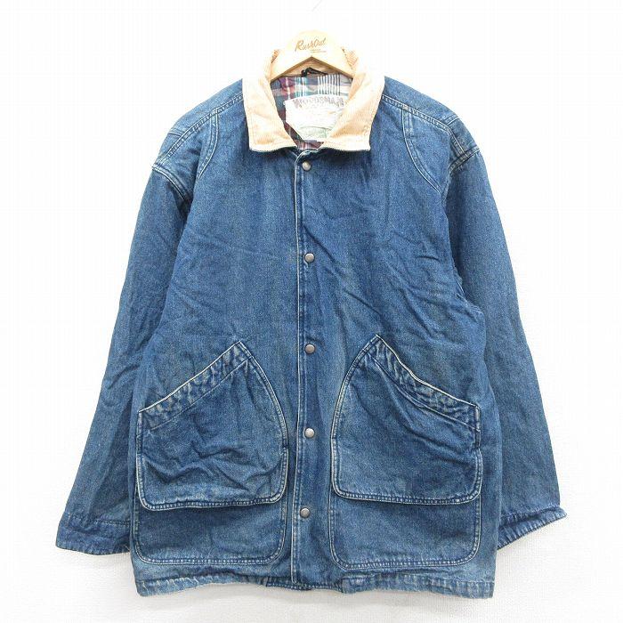XL/古着 長袖 デニム ジャケット メンズ 襟コーデュロイ 紺他 spe 