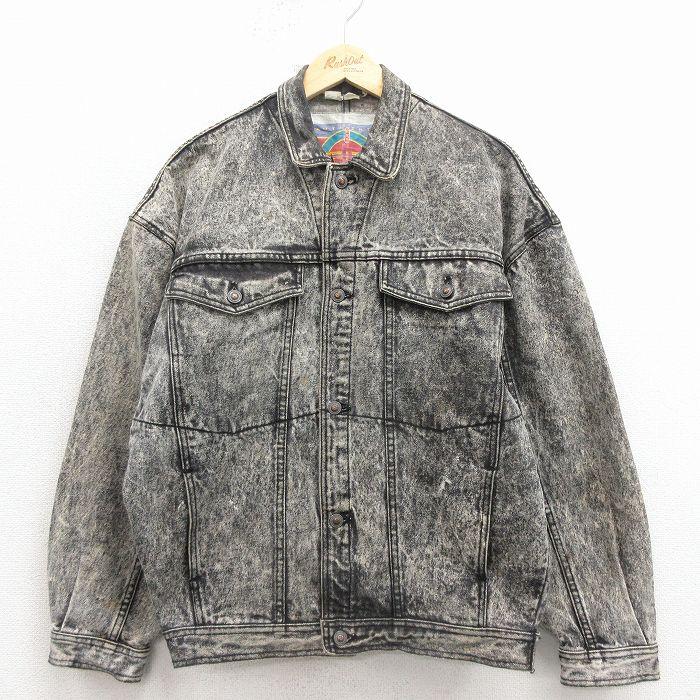 L/古着 長袖 ジージャン メンズ 90年代 90s ケミカルウォッシュ 黒