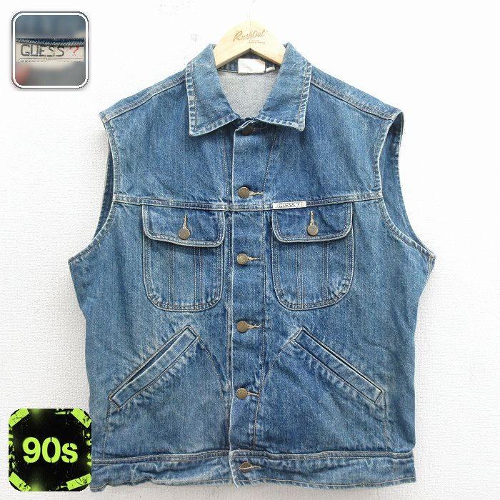 GUESS（ゲス） L/古着 ブランド デニム ベスト メンズ 90年代 90s 紺 