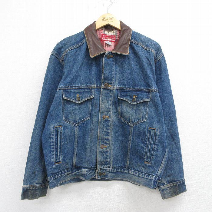 XL/古着 マルボロ 長袖 デニム ジージャン メンズ 90年代 90s 襟レザー コットン ネイビー デニム 内側フランネル 26may15 XL/古着 マルボロ 長袖 デニム ジージャン メンズ 90年代 90s 襟レザー