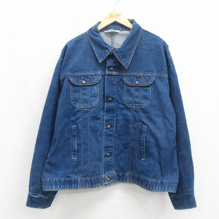 濃紺 KEY デニム ワークジャケット 44 ビンテージ　1970s　1980s XL/古着 キー KEY 長袖 ジージャン メンズ 80年代 80s 大きいサイズ