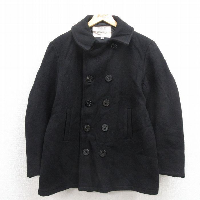 古着 長袖 ミリタリー ピーコート Pコート メンズ ウール USA製 黒 ブラック 内側キルティング Lサイズ 中古 アウター 中古 古着 L/古着 長袖 ミリタリー ピーコート Pコート メンズ ウール 黒