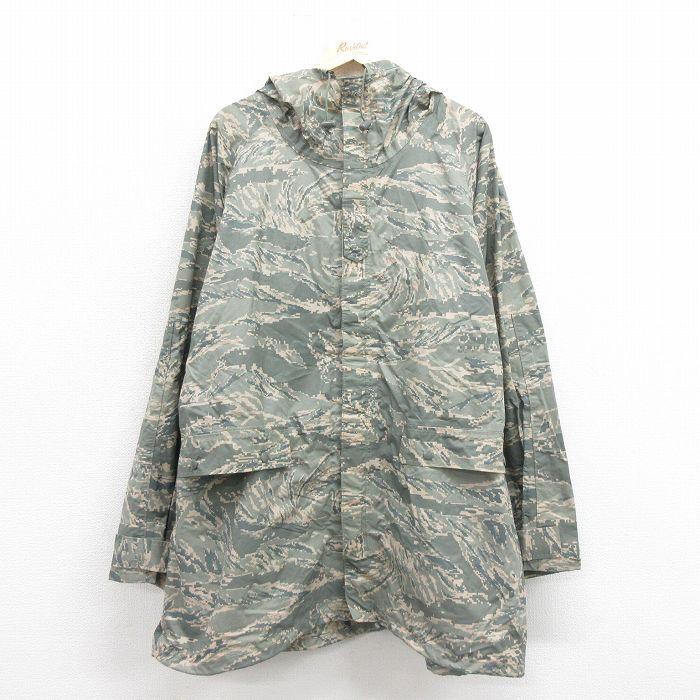 古着 長袖 ミリタリー ジャケット パーカー レインスーツ メンズ 大きいサイズ ロング丈 デジタルタイガーカモ ラグラン USA製 中古 古着 XL/古着 長袖 ミリタリー ジャケット パーカー レインスーツ メンズ