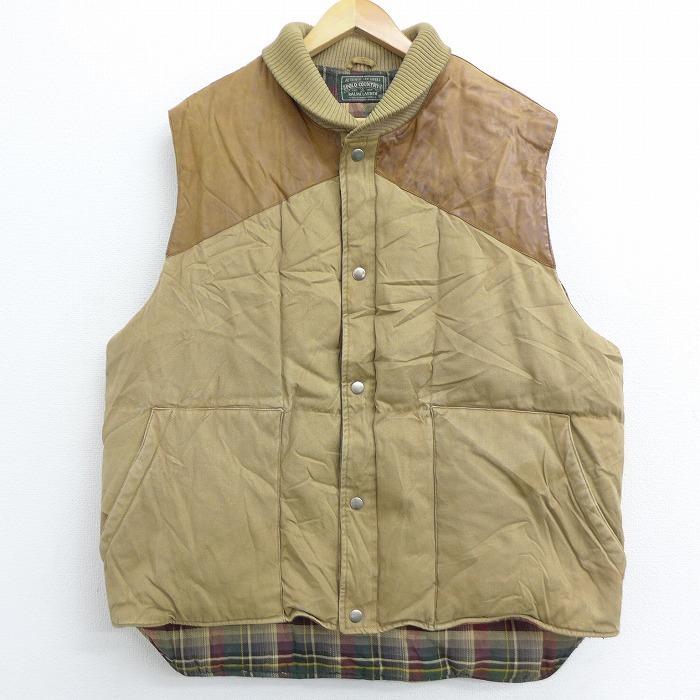 楽天ランキング1位 Xl 古着 ブランド ダウン ベスト 90s ラルフローレン Ralph Lauren ポロカントリー レザー使用 ベージュ カーキ Spe dec09 中古 メンズ アウター 即納最大半額 Off Field Com
