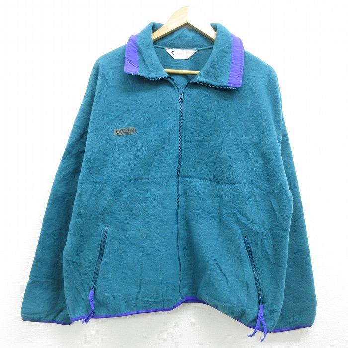 Xl 古着 長袖 フリース ジャケット 90s コロンビア Columbia ワンポイントロゴ 青緑 21jan 中古 メンズ アウター Oudw1441 古着屋rushout 通販 Yahoo ショッピング