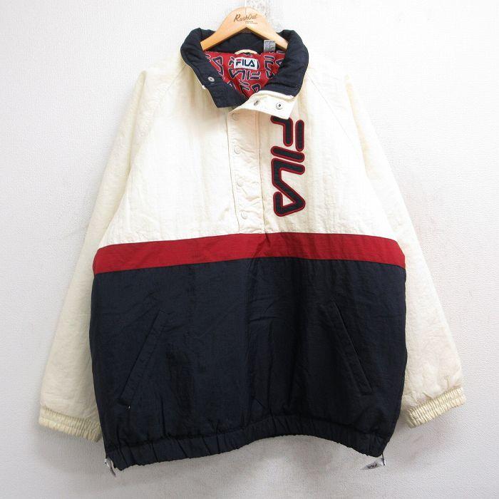 XL/古着 フィラ FILA 長袖 ナイロン ハーフジップ ジャケット メンズ 00年代 00s ビッグロゴ ラグラン マルチカラー 大きいサイズ ロング丈 白他 ホワイト 【spe】 25nov01 中古 アウター FILA（フィラ） 【50%OFF】XL/古着 長袖 ナイロン ハーフジップ