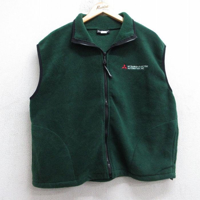 L/古着 フリース ベスト メンズ 90年代 90s 三菱 USA製 緑 25nov13