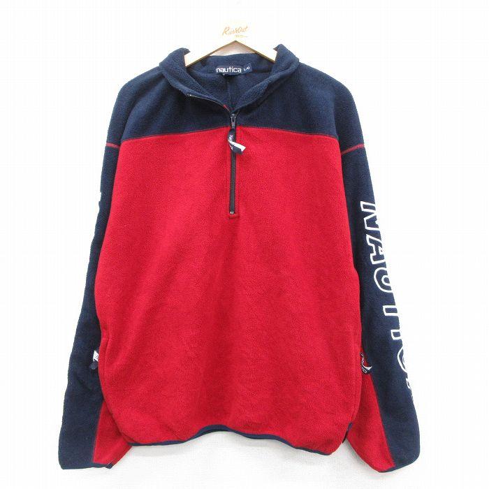 XL/古着 ノーティカ NAUTICA 長袖 ブランド ハーフジップ フリース ジャケット メンズ 90年代 90s ビッグロゴ コンペティション 刺繍 大きいサイズ USA製 赤 レッド 【spe】 25oct28 中古 アウター NAUTICA（ノーティカ） 【50%OFF】L/古着 長袖 ブランド ハーフジップ