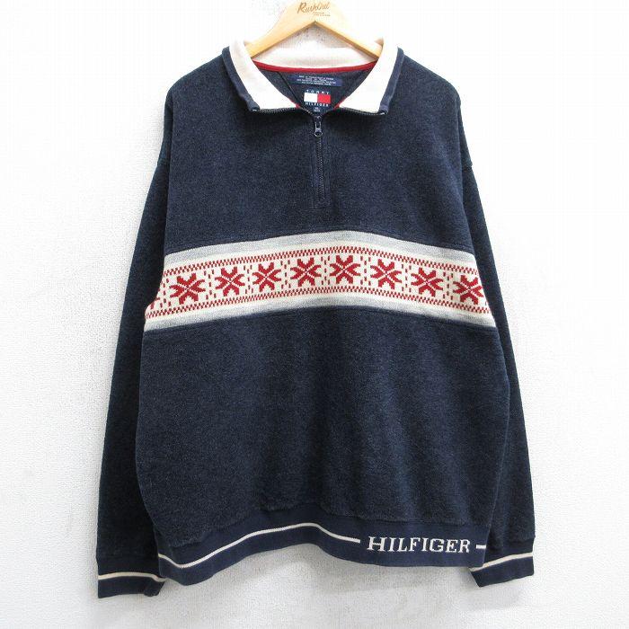 L/古着 トミーヒルフィガー 長袖 ブランド ハーフジップ フリース