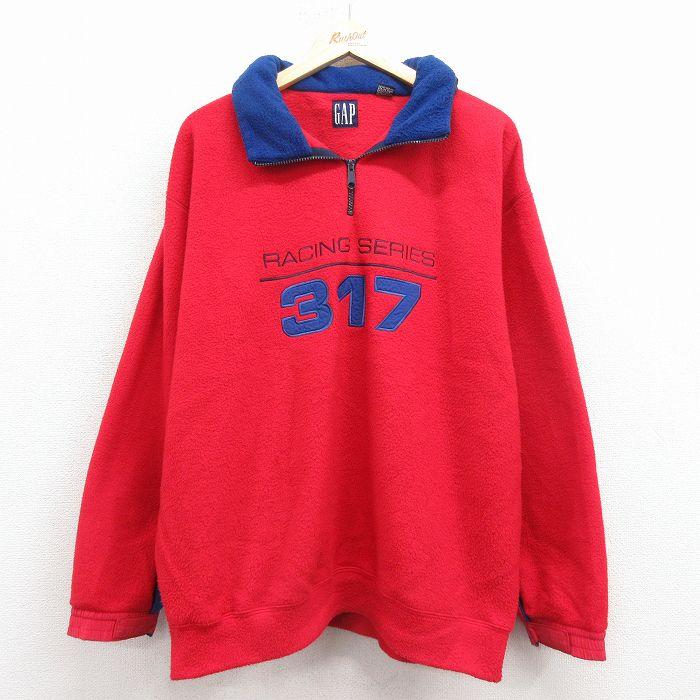 OLD GAP 90s 紺タグ パーカー ハーフジップ　赤　レッド　L GAP（ギャップ） XL/古着 長袖 ハーフジップ フリース ジャケット