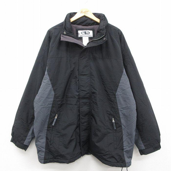 XL/古着 長袖 ナイロン ジャケット メンズ 大きいサイズ ロング丈 黒