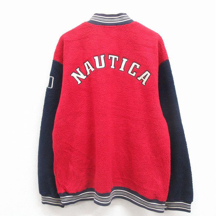 XL/古着 ノーティカ 長袖 ブランド ハーフジップ フリース ジャケット メンズ 90年代 90s ビッグロゴ 刺繍 ツートンカラー 赤 25dec24 NAUTICA（ノーティカ） XL/古着 長袖 ブランド ハーフジップ フリース