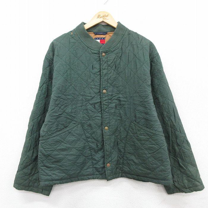 L/古着 トミーヒルフィガー 長袖 ブランド ナイロン キルティング ジャケット メンズ 90年代 90s 緑 内側フリース【spe】 26jan10 TOMMY HILFIGER（トミー・ヒルフィガー） L/古着 長袖 ブランド