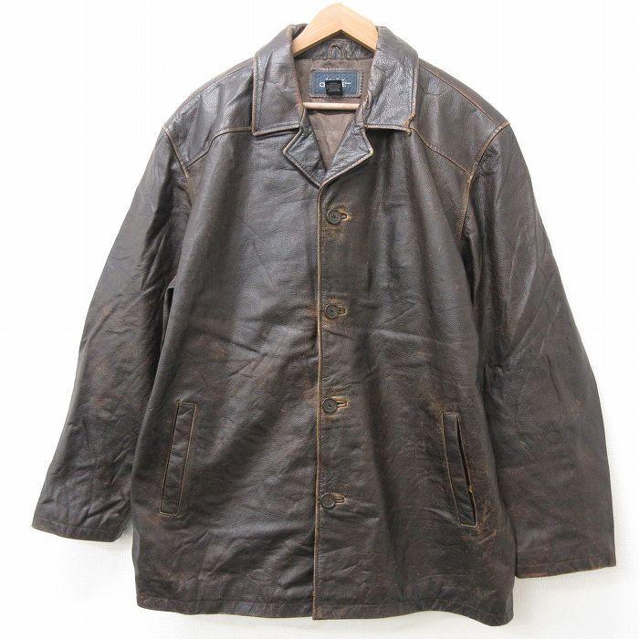 XL/古着 チェロキー 長袖 レザー ジャケット メンズ ロング丈 こげ茶 