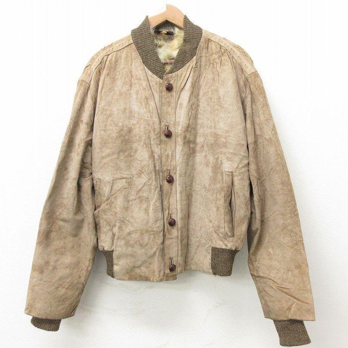 L 古着 長袖 スエード レザー ジャケット メンズ 内側リアルファー ベージュ カーキ 21nov29 中古 アウター 革ジャン 皮ジャン Oule 古着屋rushout 通販 Yahoo ショッピング