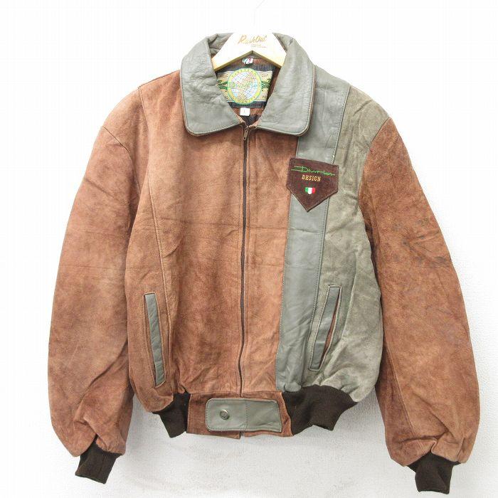 XL/古着 長袖 スエード レザー ジャケット メンズ 00s ツートンカラー 