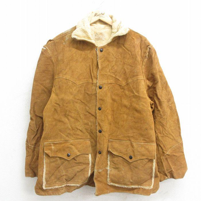 XL/古着 長袖 ビンテージ スエード レザー ジャケット メンズ 70s 茶 