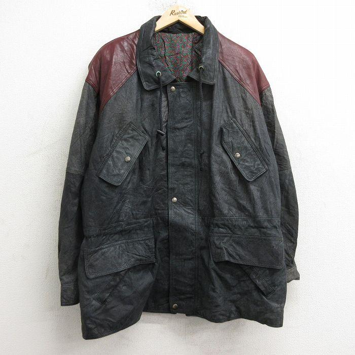 XL/古着 長袖 レザー ジャケット メンズ 90s 大きいサイズ ツートン 