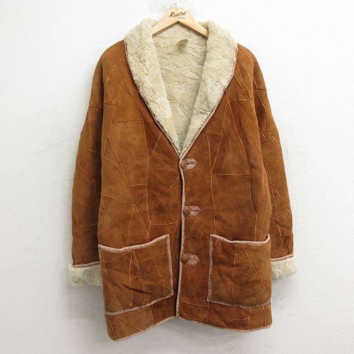 L/古着 長袖 スエード レザー ボア ジャケット メンズ 90s パッチ 