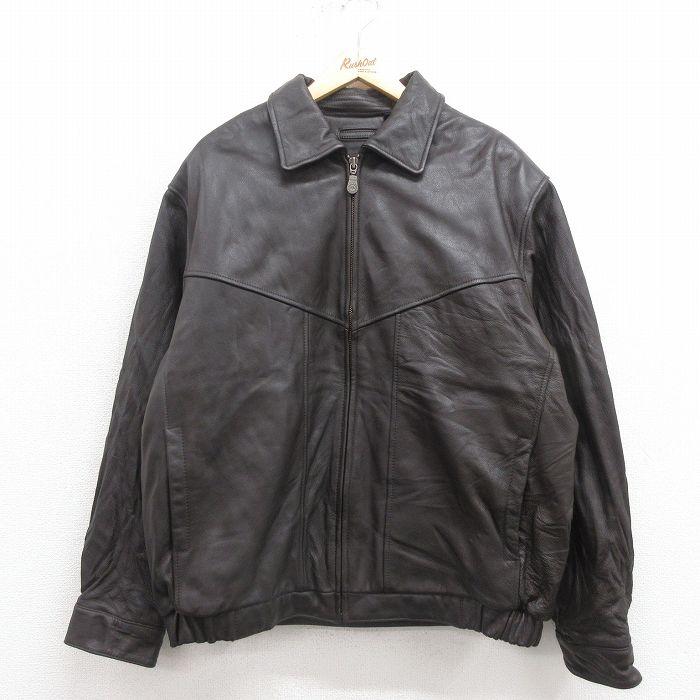 XL/古着 長袖 レザー ジャケット メンズ 大きいサイズ こげ茶 ブラウン  