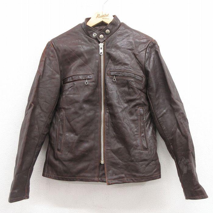 ヴィンテージレザージャケット メンズ XS ダークブラウン XS/古着 長袖 ビンテージ レザー ジャケット メンズ 70s シングル
