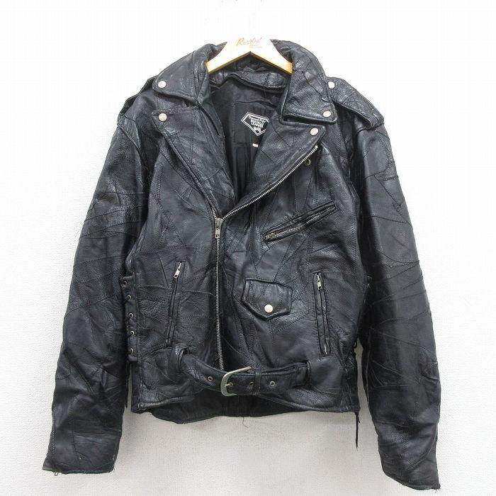 L/古着 長袖 レザー ジャケット メンズ 00s ダブルライダース パッチ