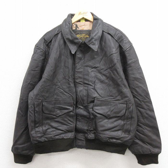 XL/古着 長袖 レザー ジャケット メンズ ミリタリー A-2 黒 ブラック