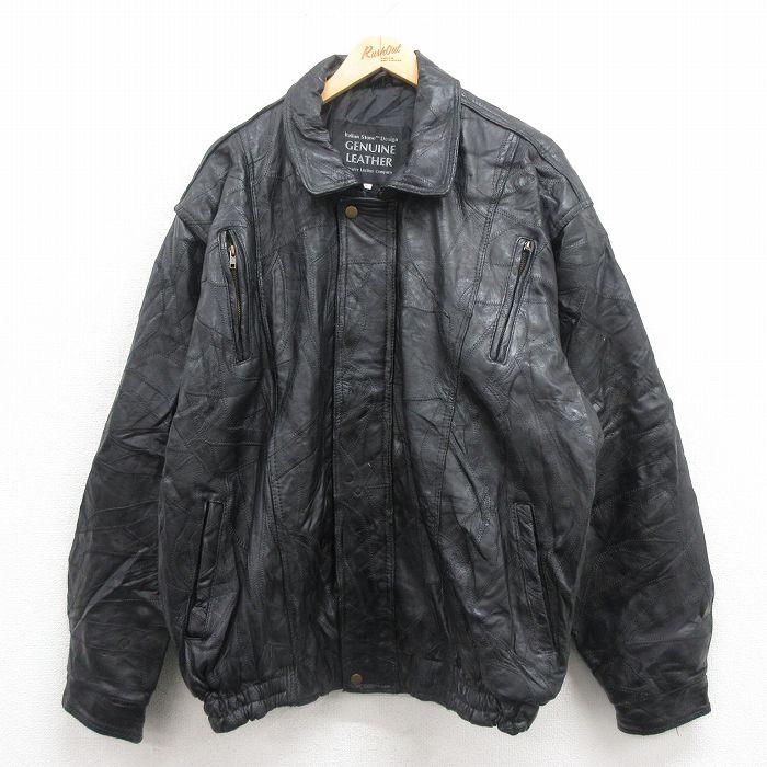 XL/古着 長袖 レザー ジャケット メンズ パッチワーク 大きいサイズ 黒