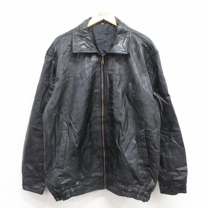 XL/古着 長袖 レザー ジャケット メンズ パッチワーク 黒 25nov12