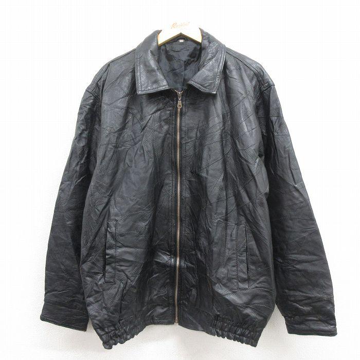 XL/古着 長袖 レザー ジャケット メンズ パッチワーク 大きいサイズ 黒