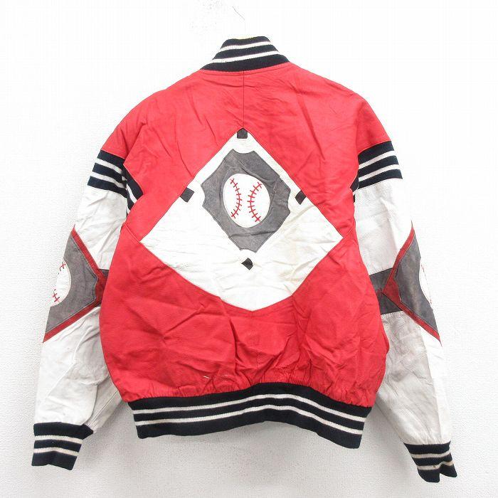 50%OFF】XL/古着 長袖 レザー ジャケット メンズ 90年代 90s 野球 赤他