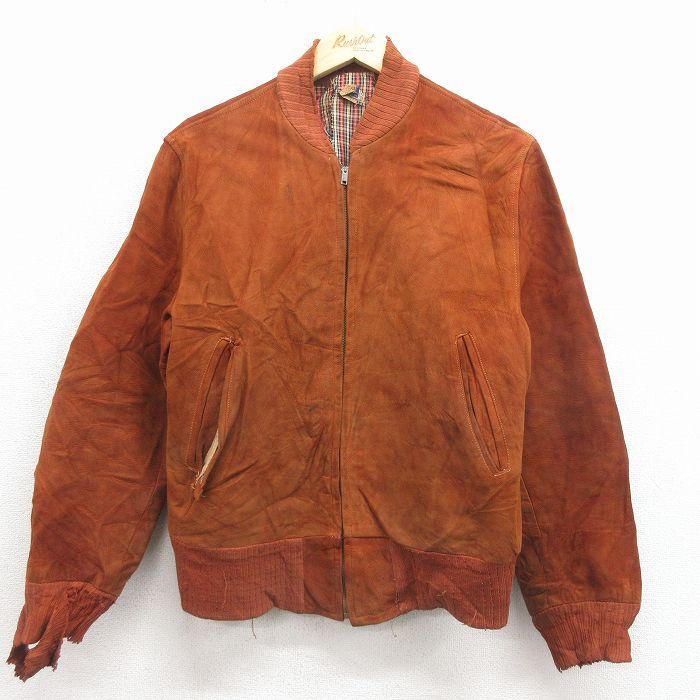 M/古着 長袖 ビンテージ レザー ジャケット メンズ 60年代 60s ボロ 茶