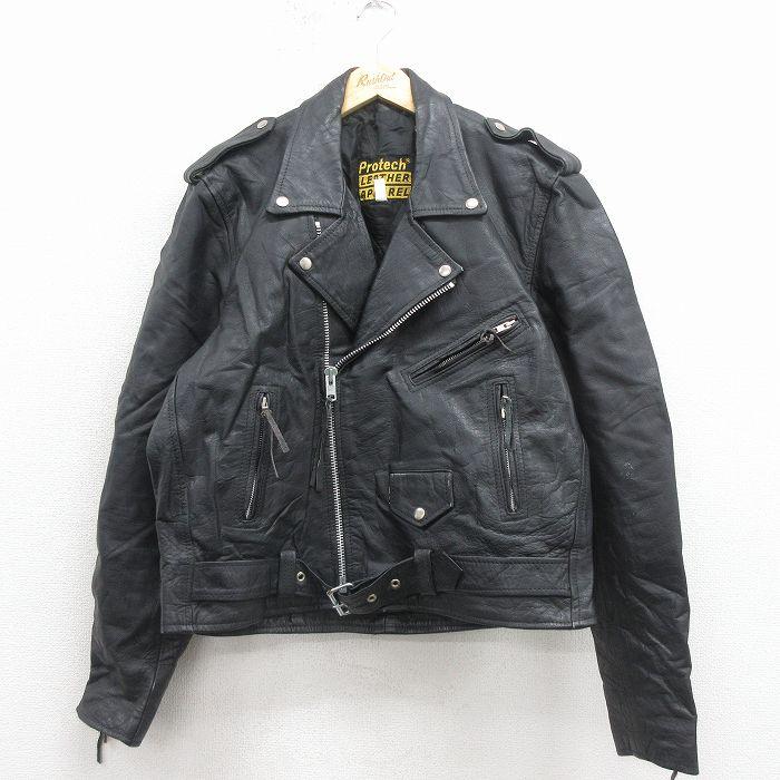 レザージャケット　古着　ブラック　XL相当 XL/古着 長袖 レザー ジャケット メンズ 00年代 00s ダブルライダース
