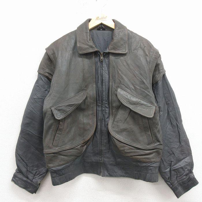 50%OFF】XL/古着 長袖 レザー ジャケット メンズ 星条旗 黒 ブラック