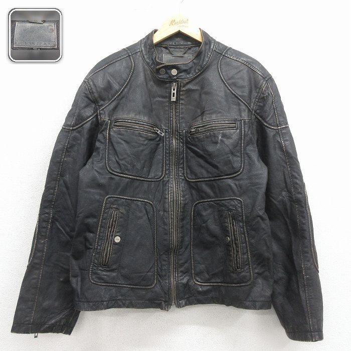 GUESS（ゲス） L/古着 長袖 レザー ジャケット メンズ 黒 内側 