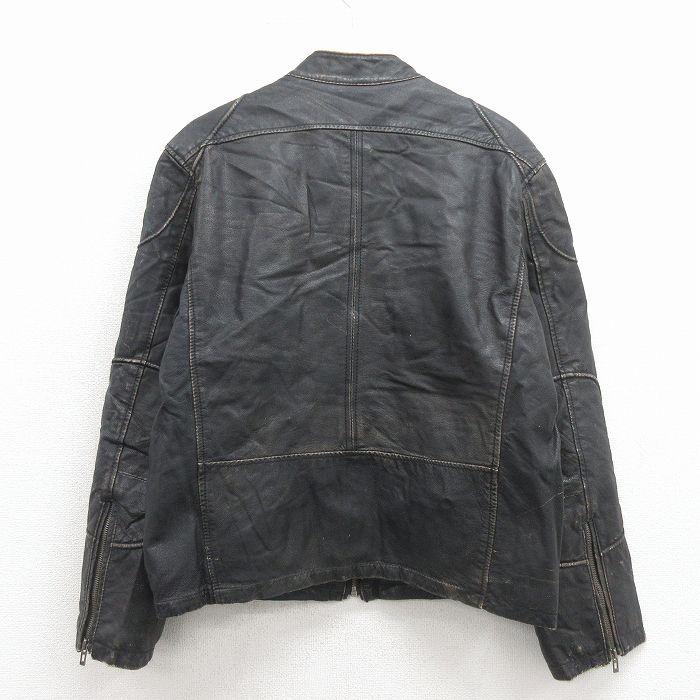 GUESS（ゲス） L/古着 長袖 レザー ジャケット メンズ 黒 内側