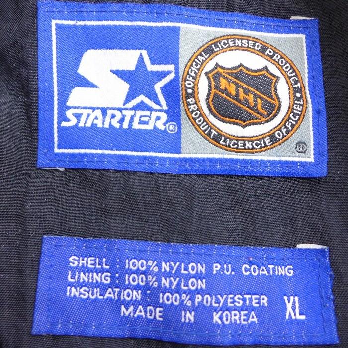 90sUSA古着 スターター 肉厚アノラックパーカー NBスタジャン黒×青 L