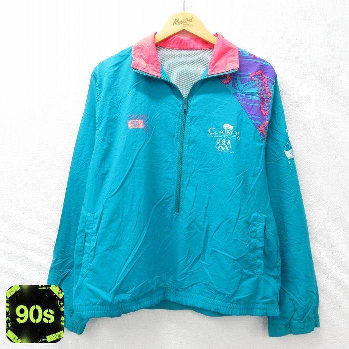 M/古着 長袖 ハーフジップ ナイロン ジャケット メンズ 90s USA 
