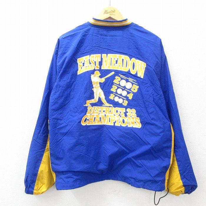 XL/古着 長袖 ナイロン ジャケット メンズ 00s 野球 Vネック 青緑他