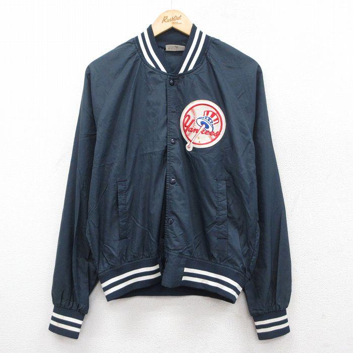 90s USA製 チョークライン MLB スタジャン ニューヨークヤンキース L L/古着 チョークライン 長袖 ナイロン ジャケット スタジャン メンズ