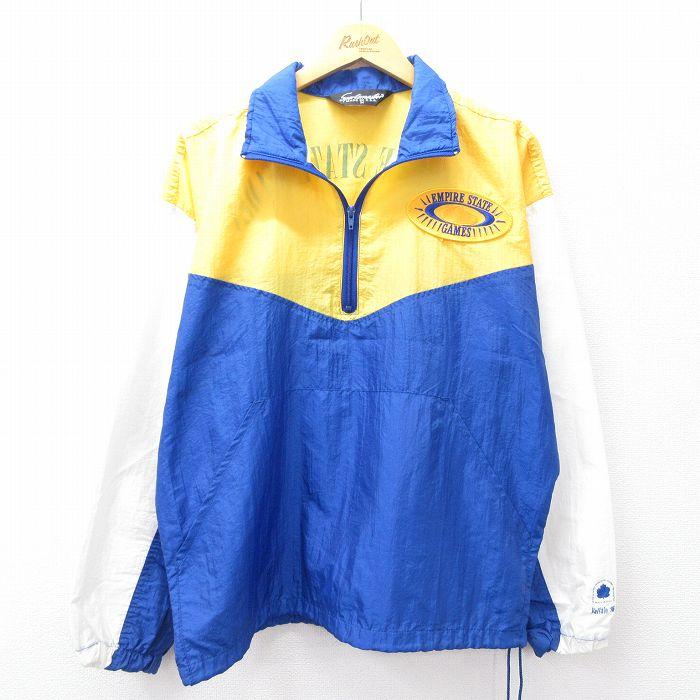 L/古着 長袖 ハーフジップ ナイロン ジャケット メンズ 90s EMPIRE 紺